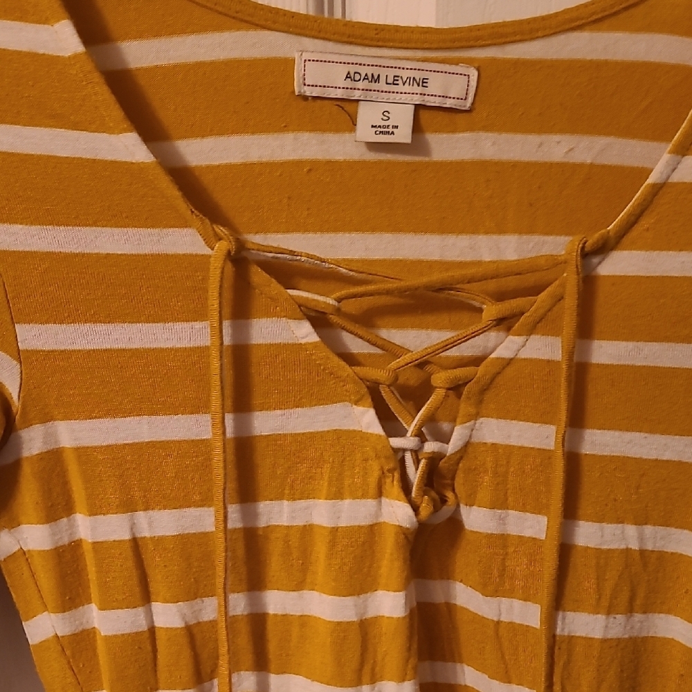 Adam Levine Collection Yellow and White Striped Lace-Up Top